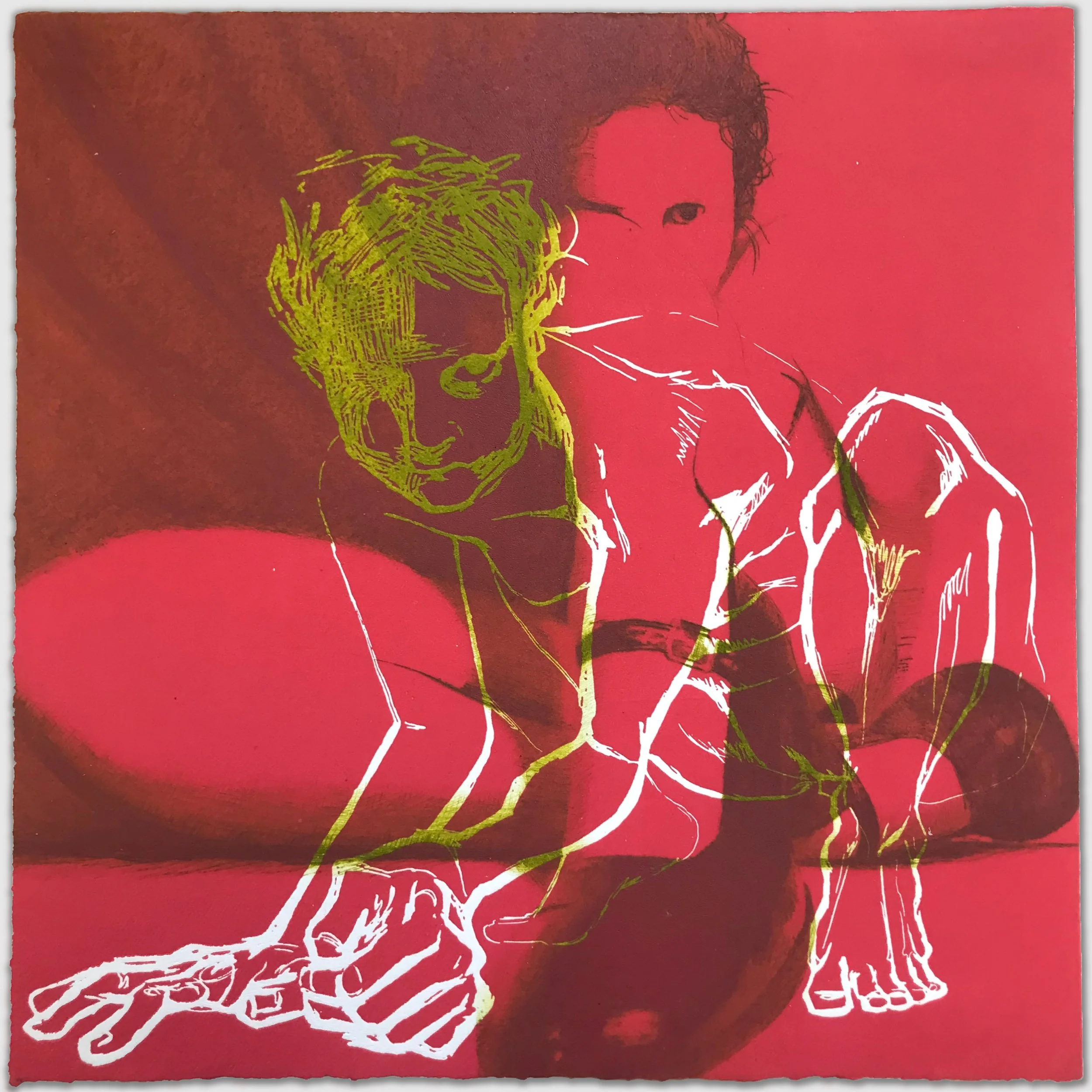 Body Iteration Pink/Green overprinted etching and drypoint, approx. 12" x 12," 1/1, 2023
