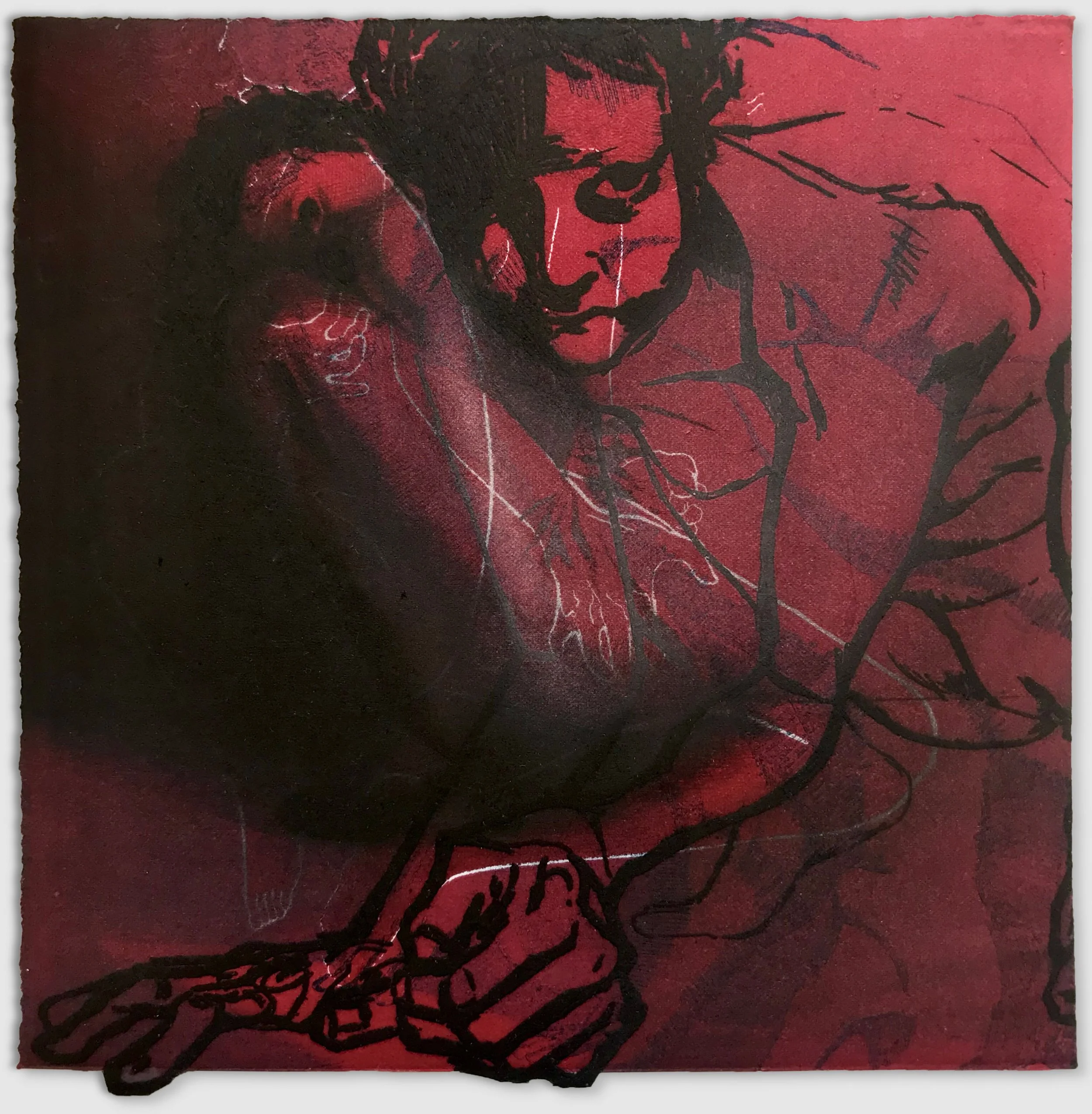 Body Iteration Red, overprinted etchings and drypoint, approx. 9" x 9," 1/1, 2023