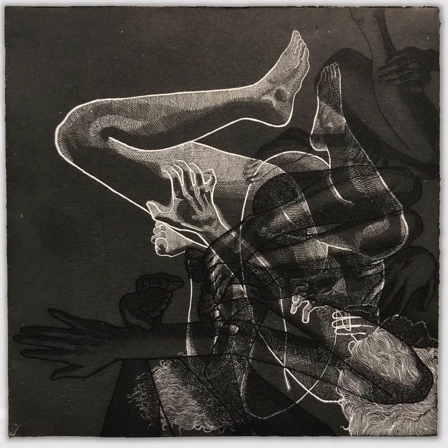 Body Iteration Negative II, overprinted etchings, 9" by 9," 1/1, 2023