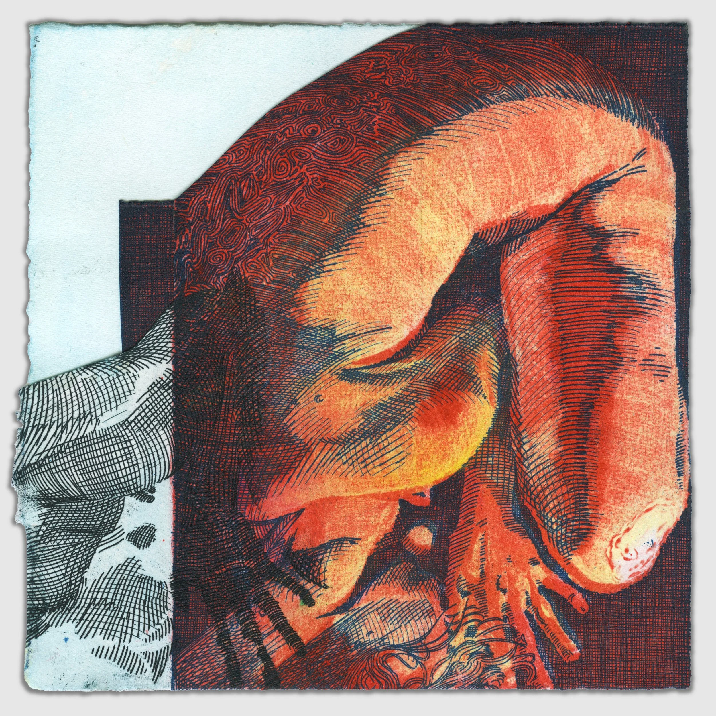 December VIII, overprinted etchings with collage and gouache, 6" x 6," 1/1, 2025
