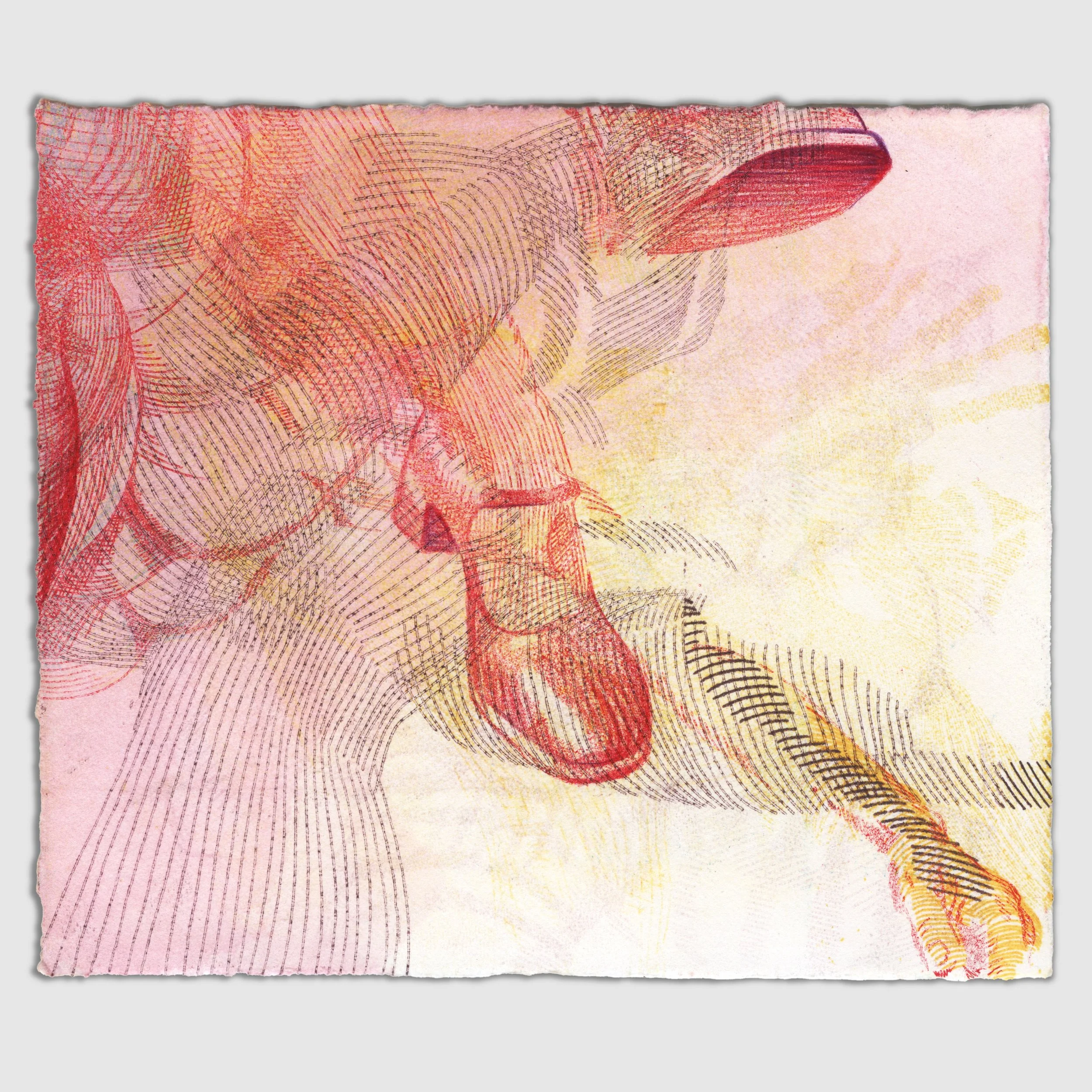 November IX, overprinted etchings with colored pencil and gouache, 5" x 6" 1/1, 2025, sold