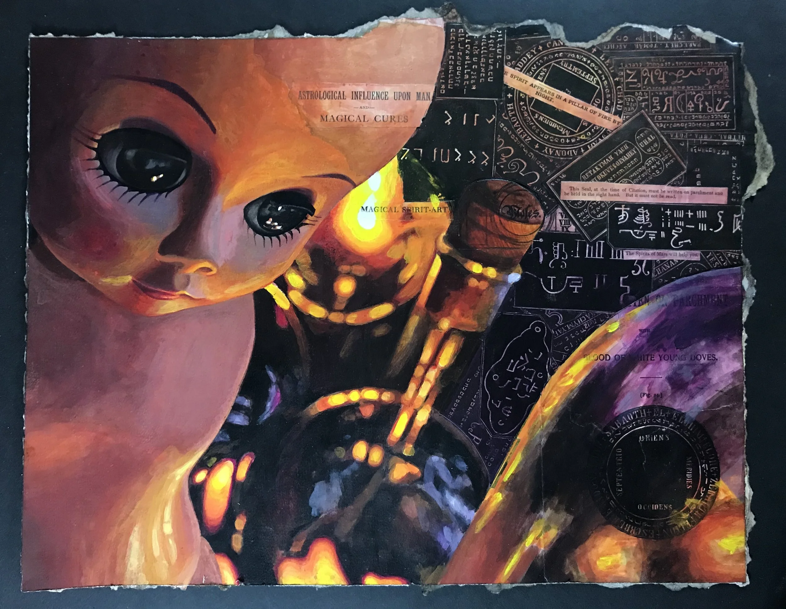 Magical Spirit, acrylic and collage, 12.75" by 16.25," 2020, sold