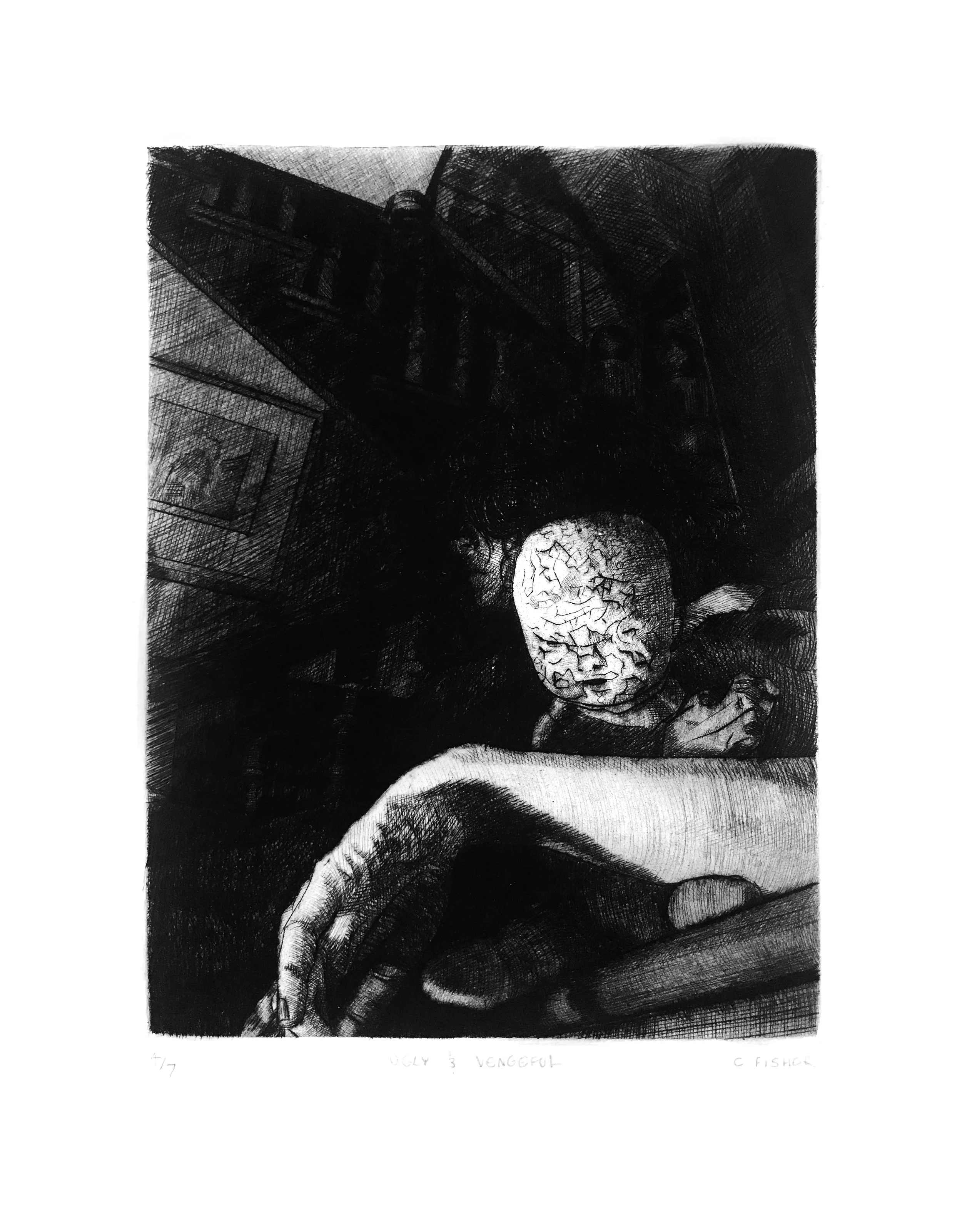 Ugly and Vengeful, drypoint, 8" x 6," paper size 10" x 12," edition of seven, 2022