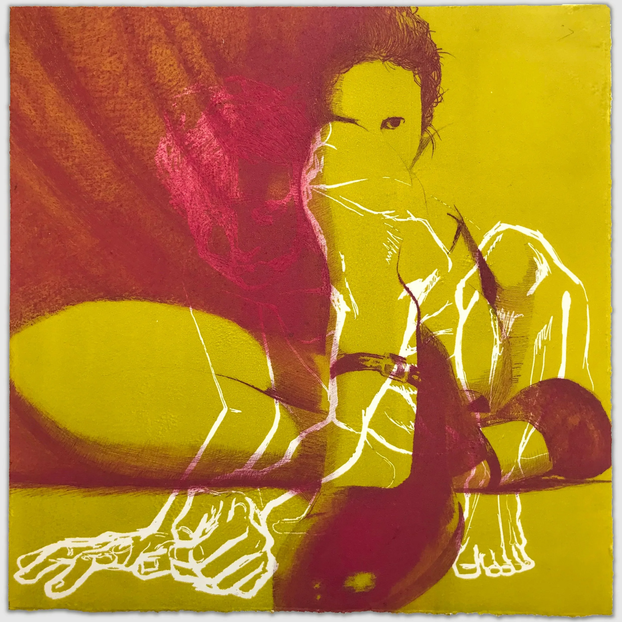 Body Iteration Green/Pink, overprinted etching and drypoint, approx. 12" x 12," 1/1, 2023