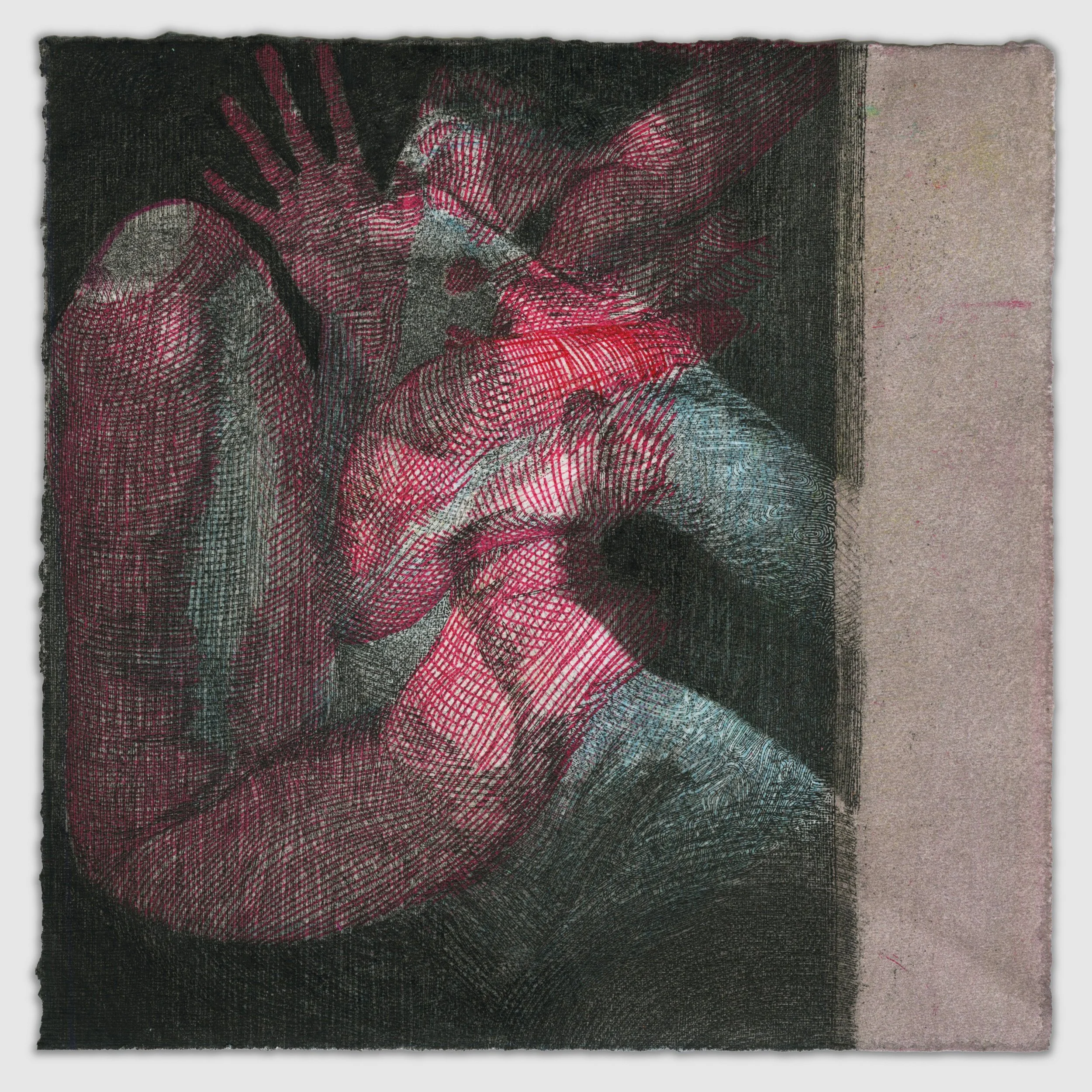 October XIII, overprinted etching and silk aquatint with gouache, 6" x 6," 1/1, 2025