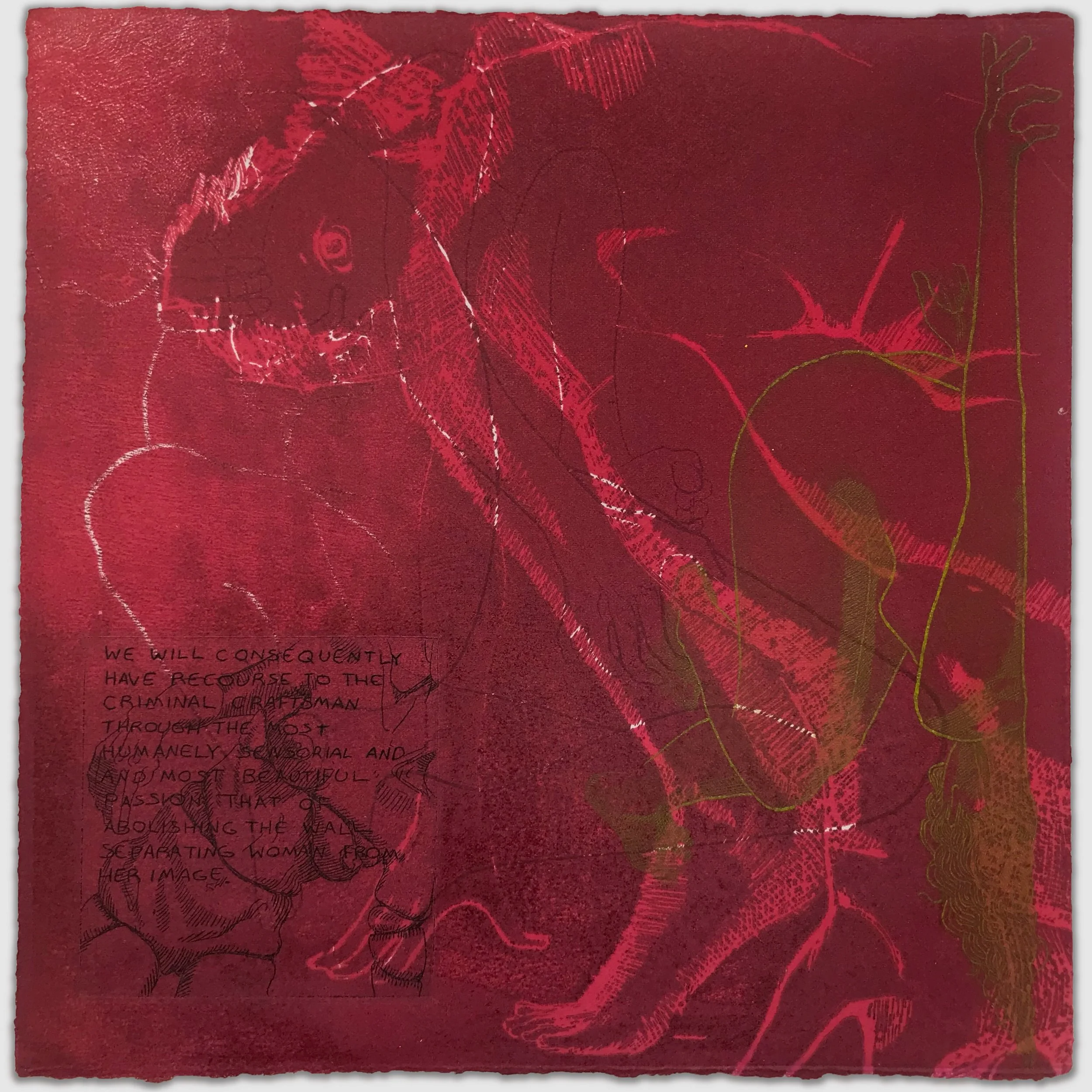 Body Iteration Red VIII, overprinted etchings, approx. 9" x 9," 1/1, 2023