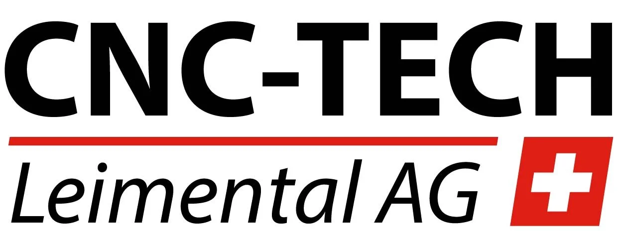 Logo von CNC-TECH Leimental AG und einem roten Kreuz auf weissem Hintergrund.