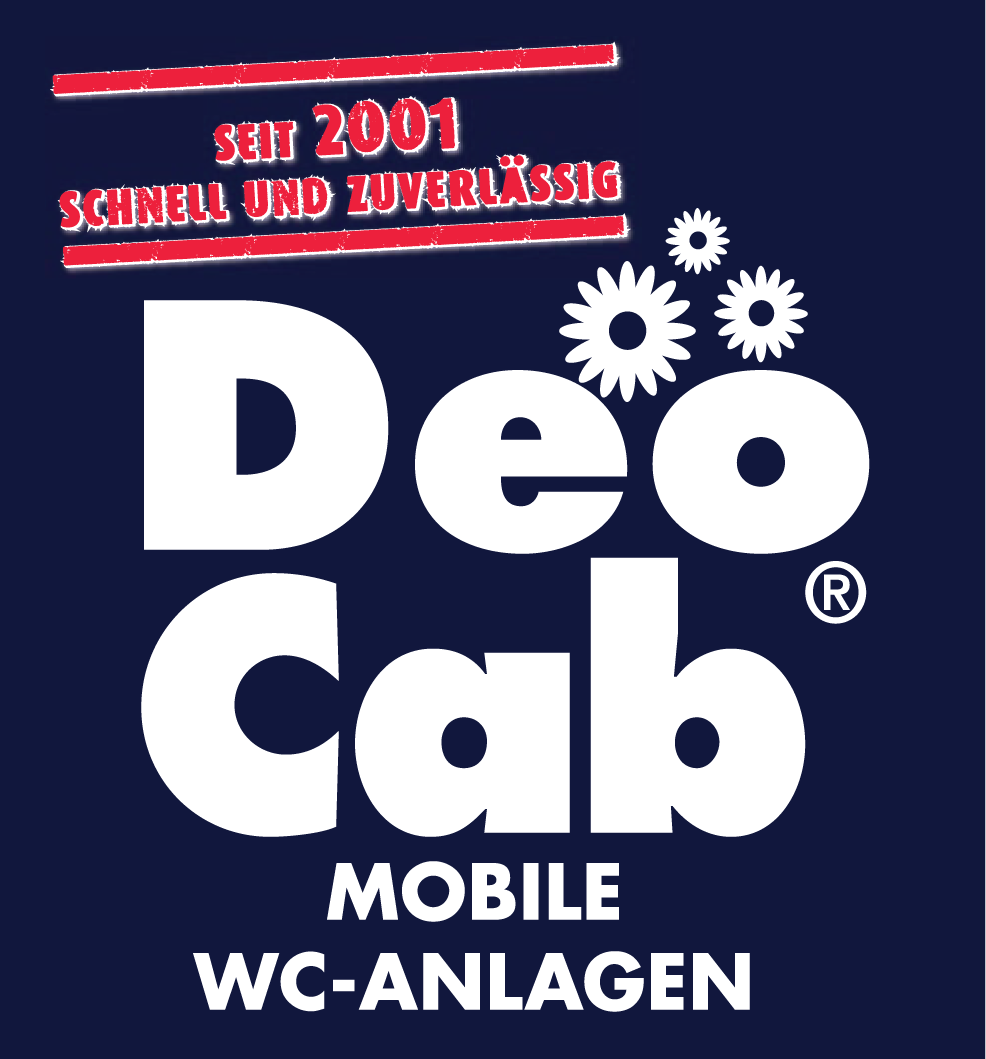 Logo für DecoCab, spezialisiert auf mobile WC-Anlagen, mit dem Text 'Seit 2001, Schnell und Zuverlässig'
