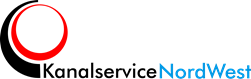 Logo Kanalservice NordWest mit blauer Schrift und rotem Kreis.