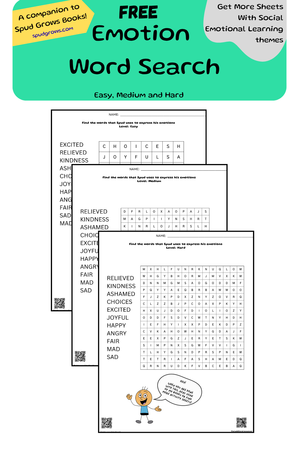 Feelings Word Search: 3 Levels (Easy, Medium, Hard)