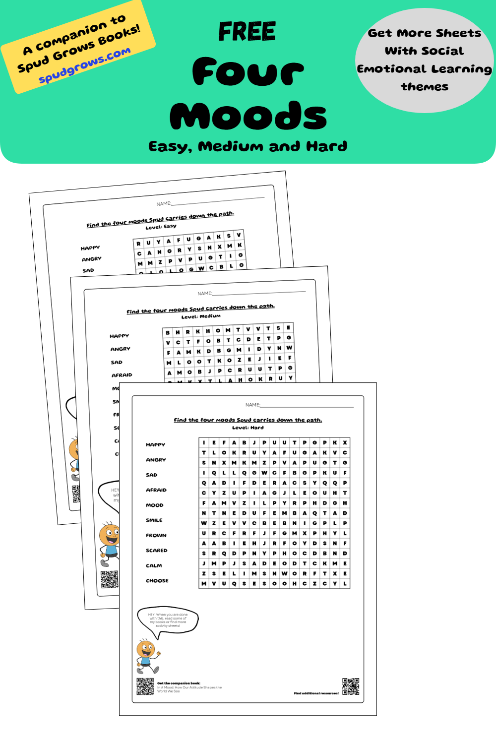 Four Moods Word Search (Printable, 3 Levels)