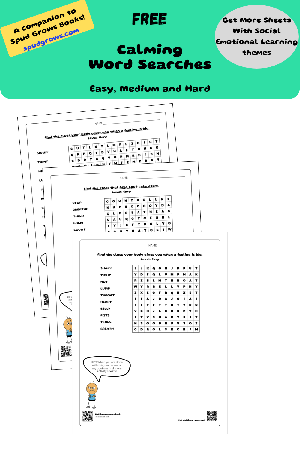 Calming Word Searches: Calm-Down Steps &amp; Body Clues