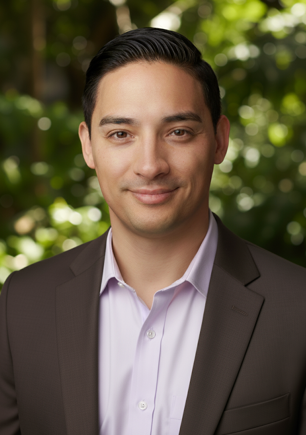 Picture of the ADHD provider who is a male, in a suit with a green background
