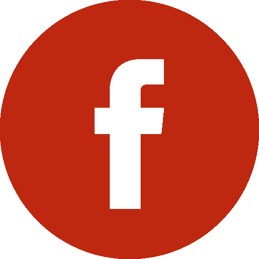 Facebook logo with black lowercase f on a red circle background.