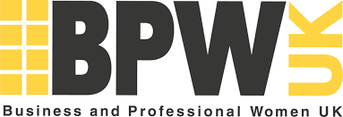 Logo for Business and Professional Women UK (BPW UK), featuring bold black letters 'BPW' with a yellow checkmark above the 'K', and yellow vertical bars to the left.