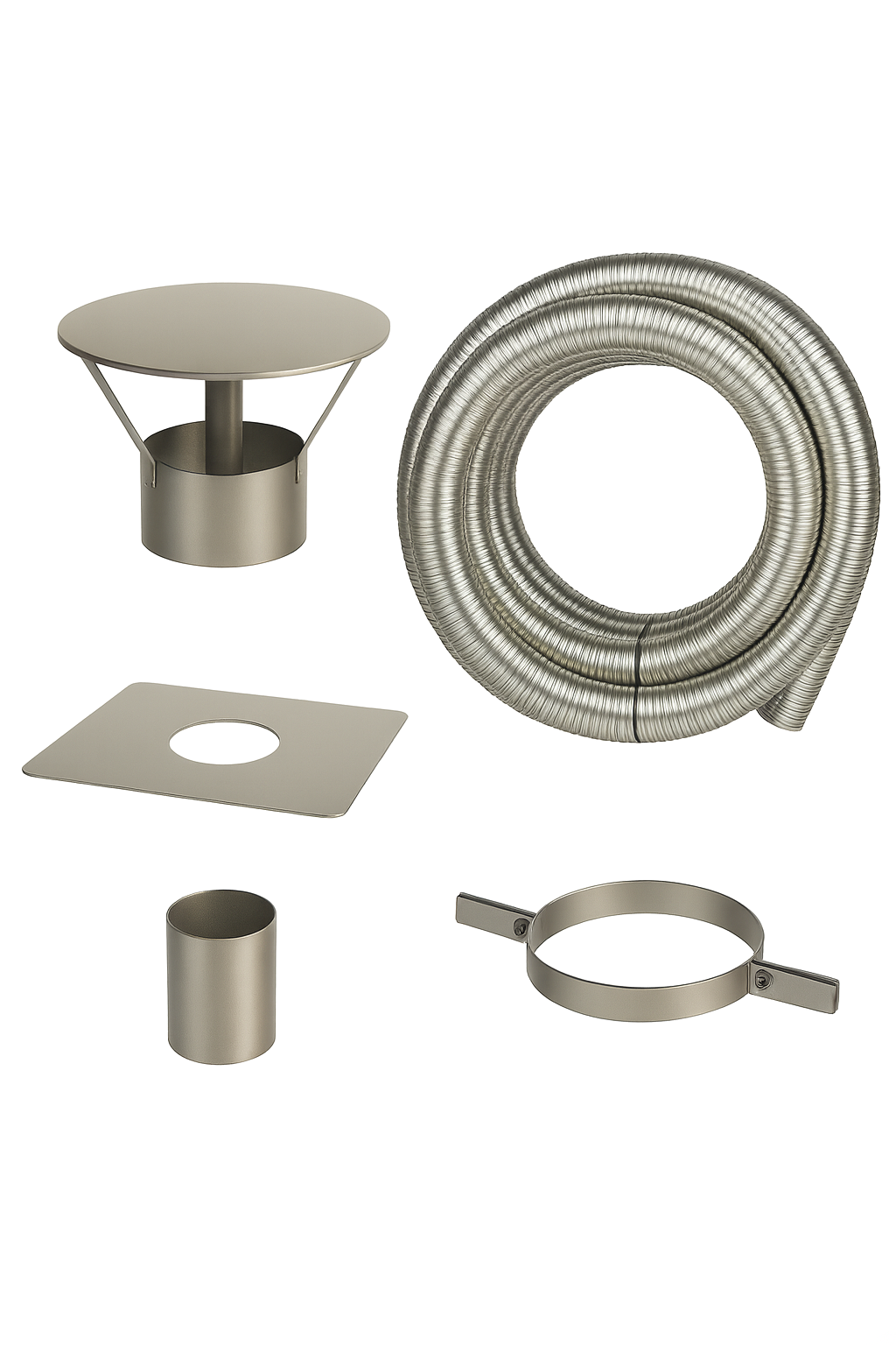 Kit de tubage flexible en acier inoxydable  avec accessoires.