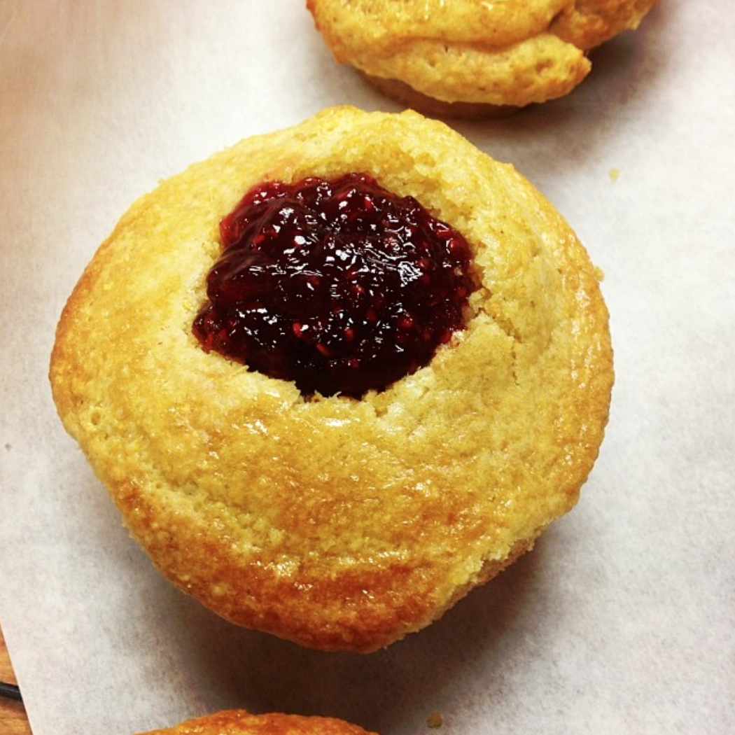 Raspberry Jam Filled Corn Muffins