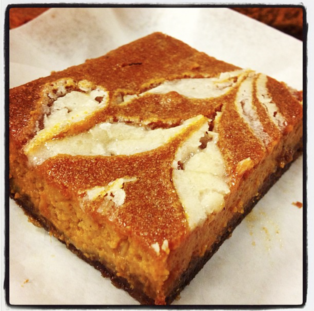 Pumpkin Cream Cheese Bars with a Gingersnap Crust