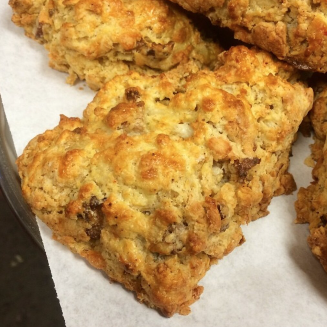 Sausage, Onion, Red Pepper, Gorgonzola & Parm Scones