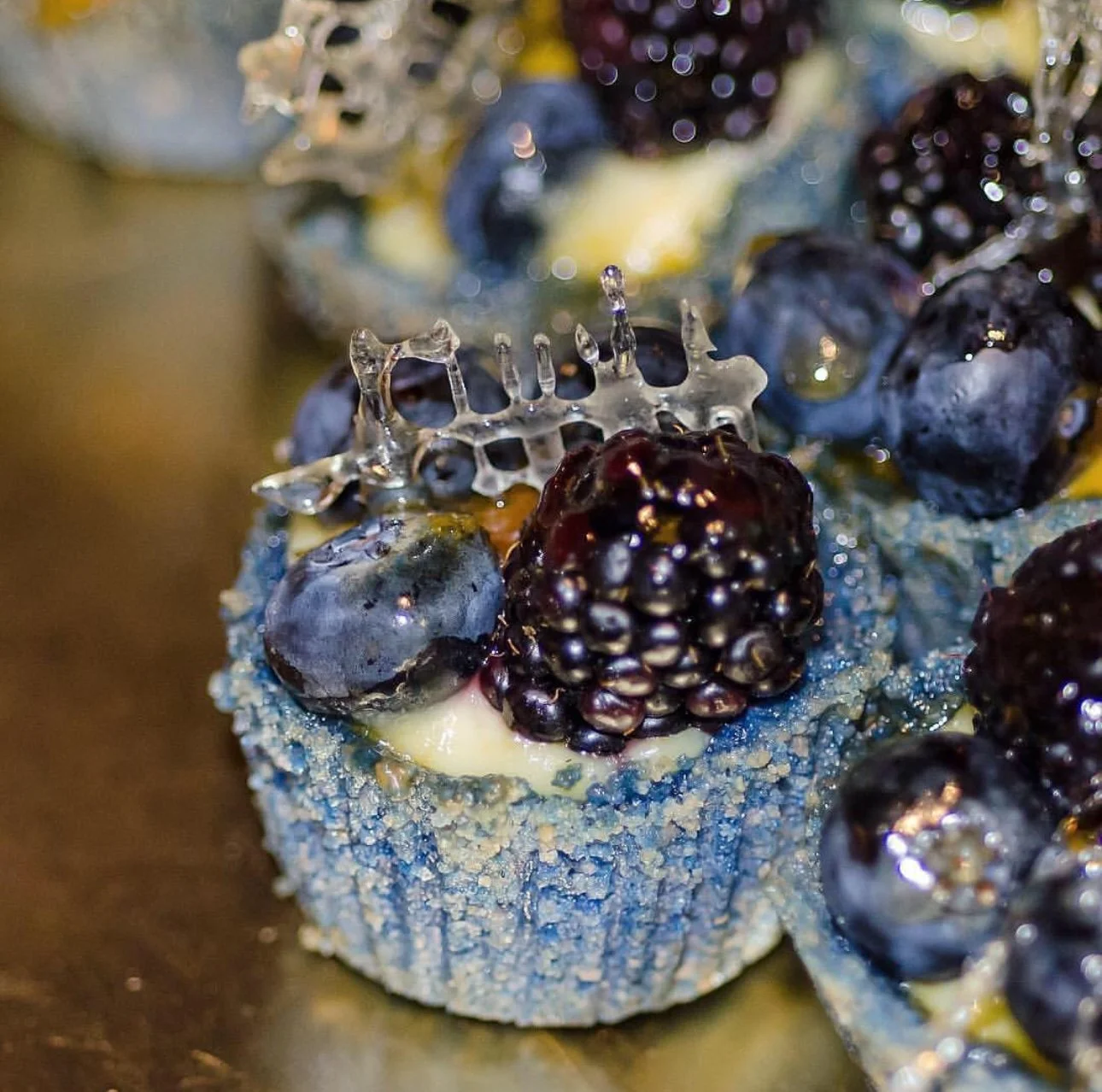 Creme Brulee and Sugared Fruit on a Macaron Crust