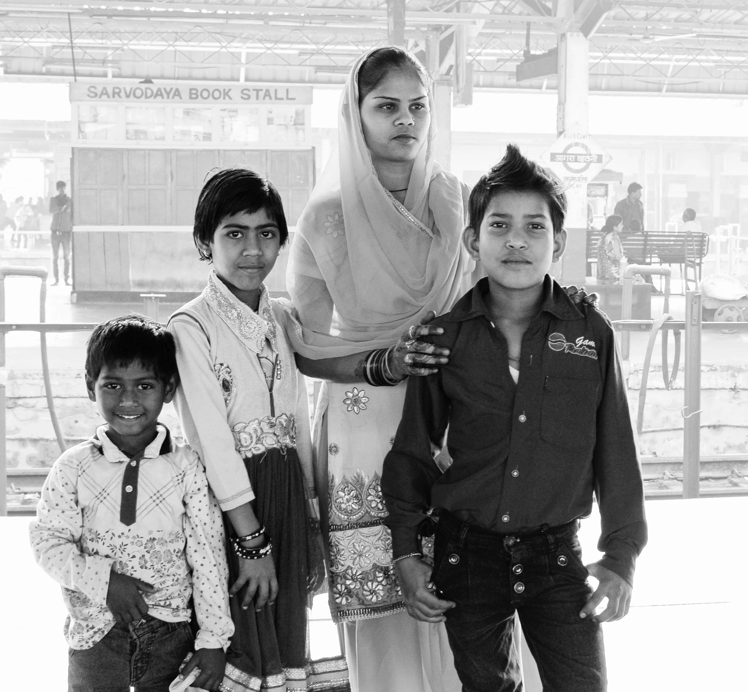 Family at the train station