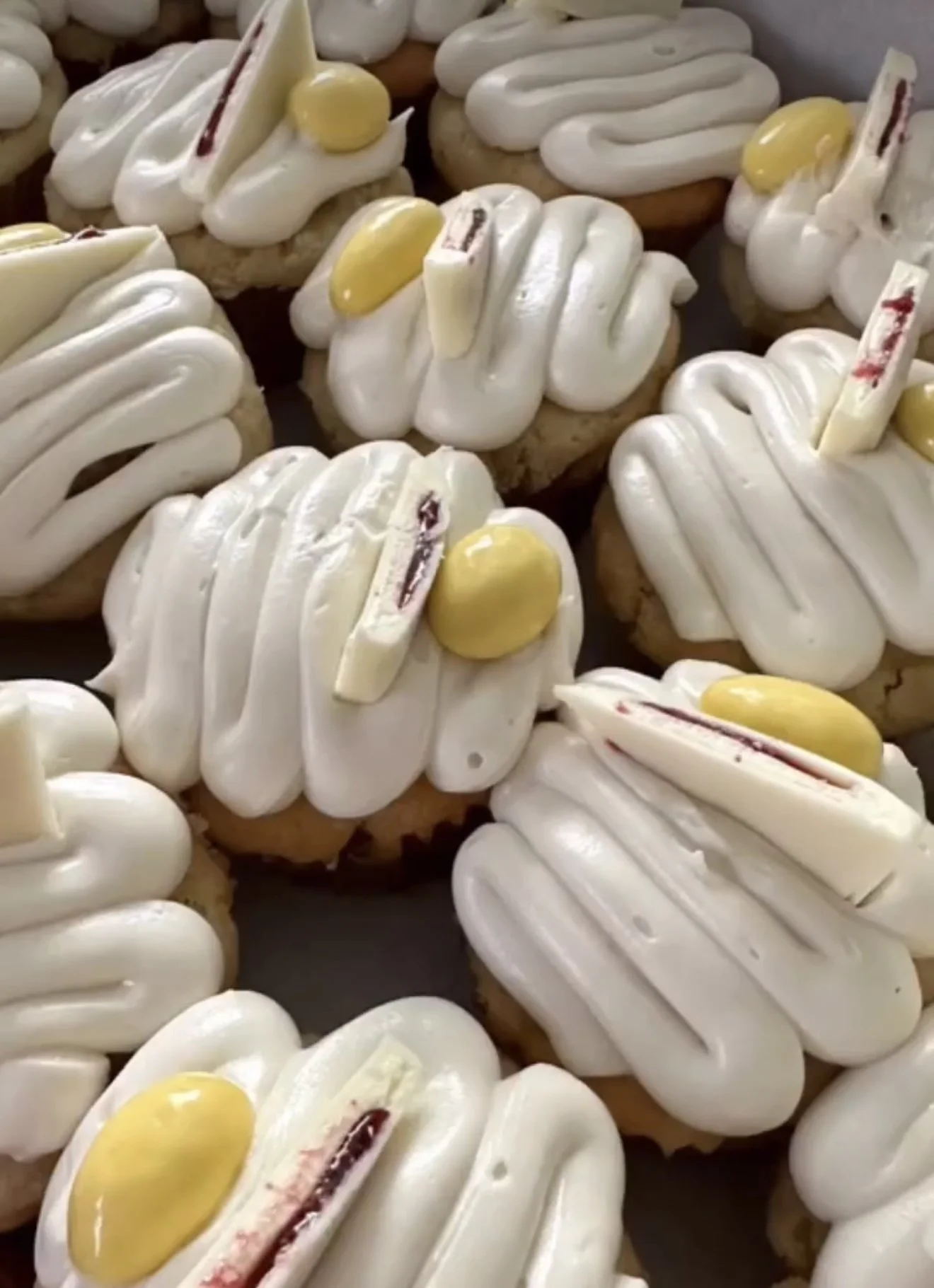 Vanilla Cupcakes with Lemon Cream, Cream Cheese Icing & Candy Garnishes