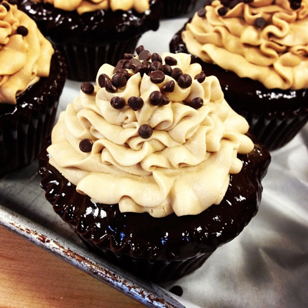 Chocolate Espresso Cupcakes, Dark Chocolate Ganache, Espresso Buttercream, and Mini Dark Chocolate Chips.