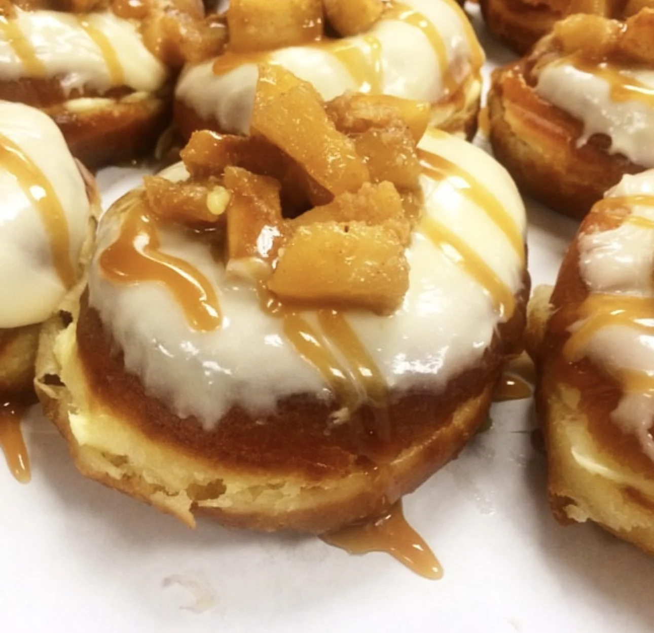 Cheesecake Stuffed Brioche Donut wiht Apple Compote & Cream Cheese Icing
