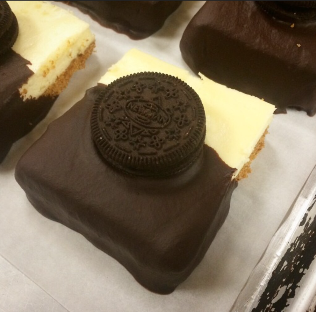 Chocolate Dipped Cheesecake Bars with Newman's Chocolate Cookie