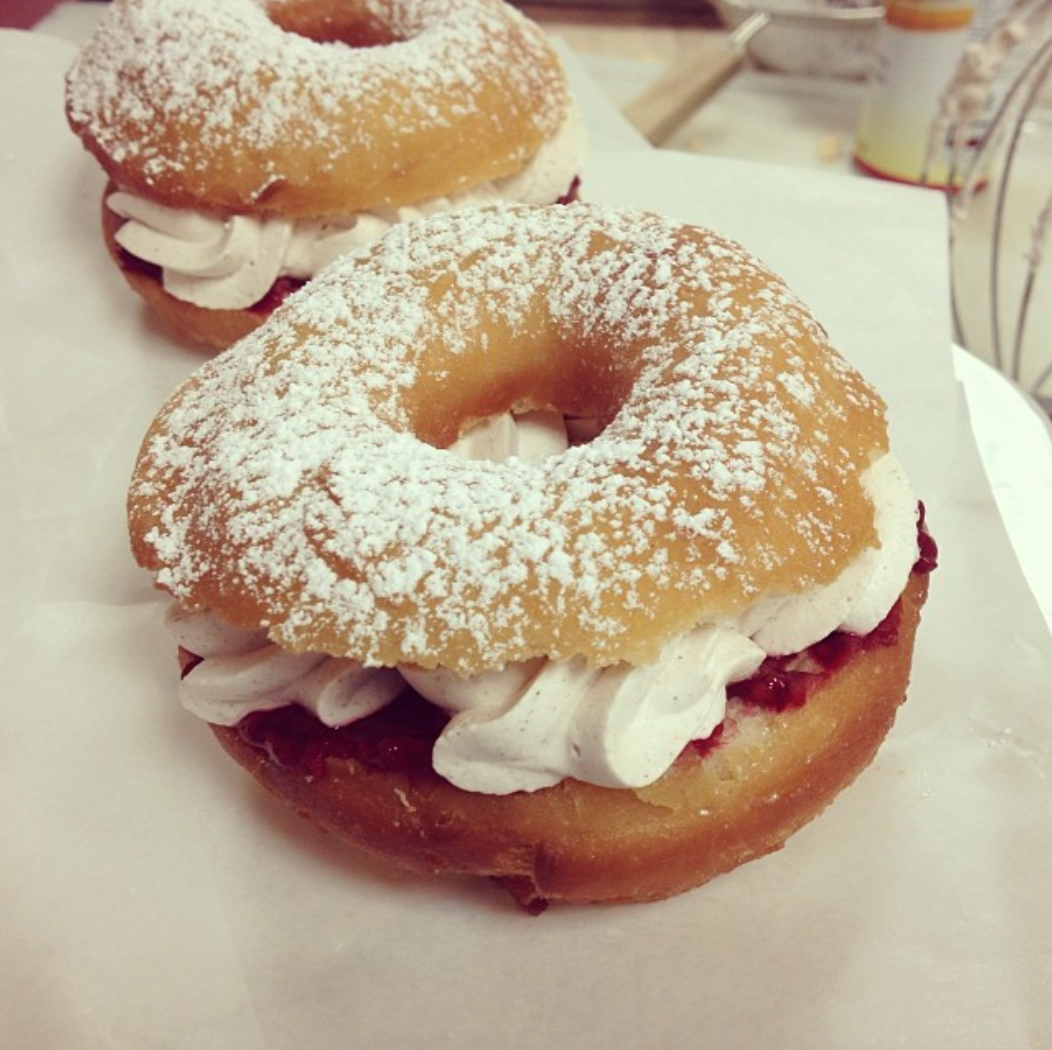 Raspberry and Cinnamon Whipped Cream Stuffed Donut
