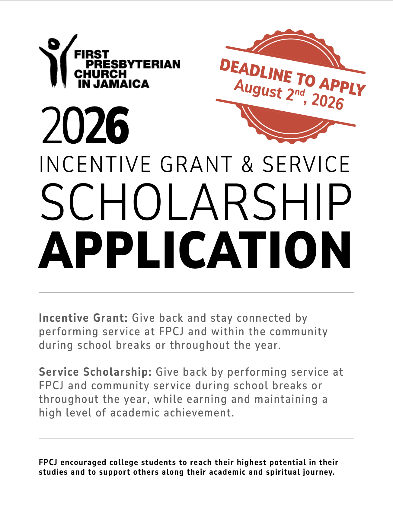 2026 Incentive Grant &amp; Service  Scholarship Application Deadline