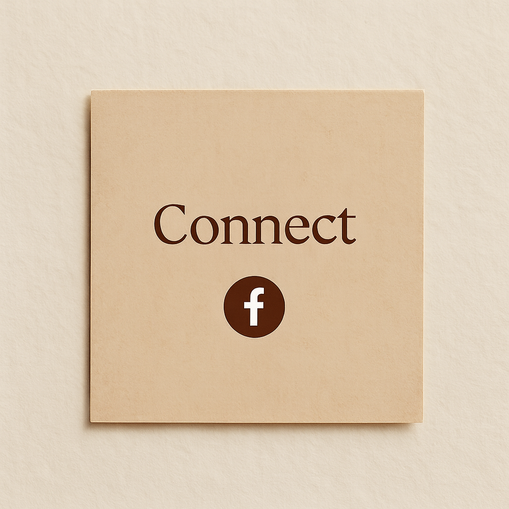 A beige Square sign on a wall with the word 'Connect' and the Facebook logo.