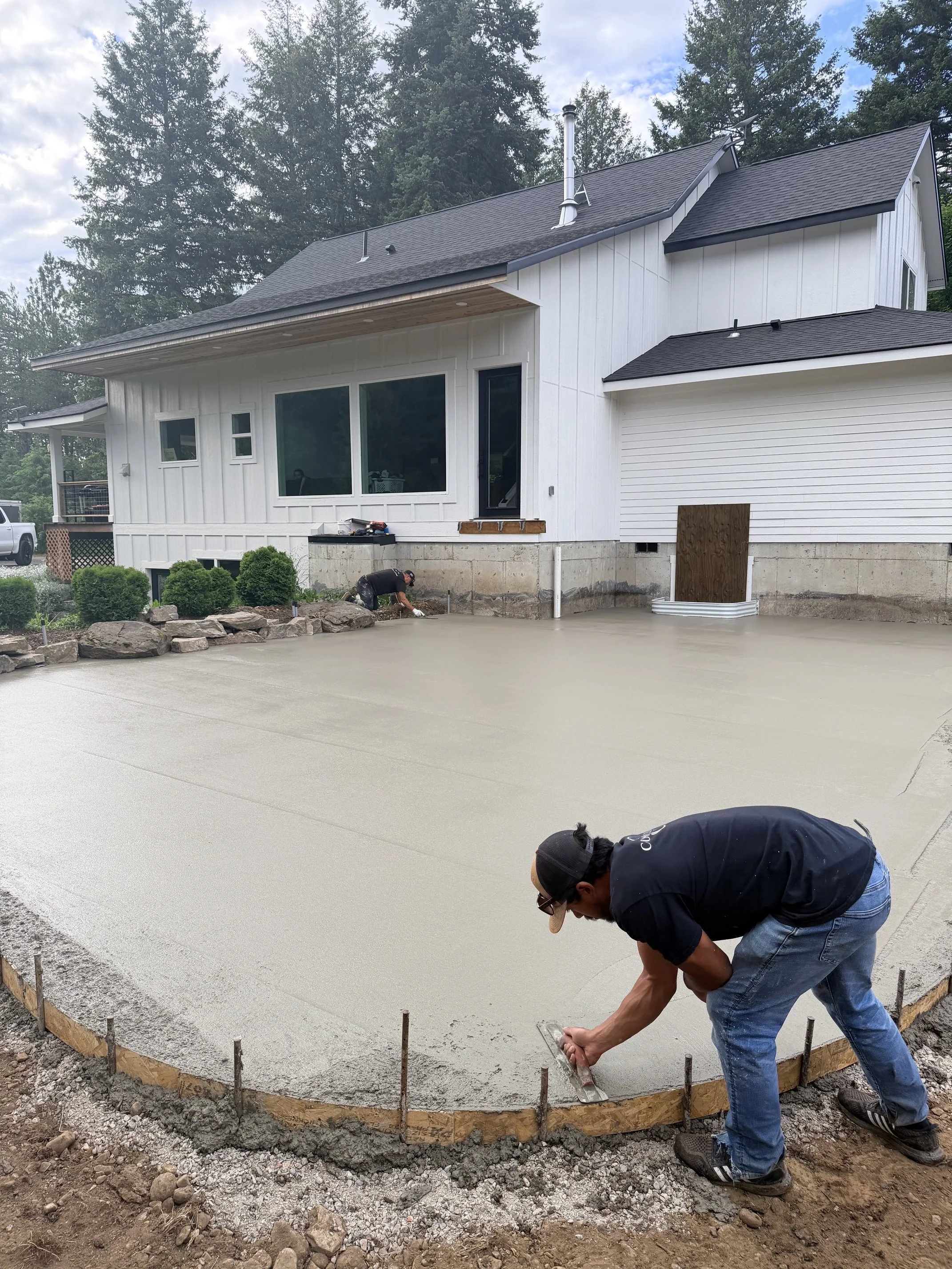 Detailed finish work for a cement patio in north idaho