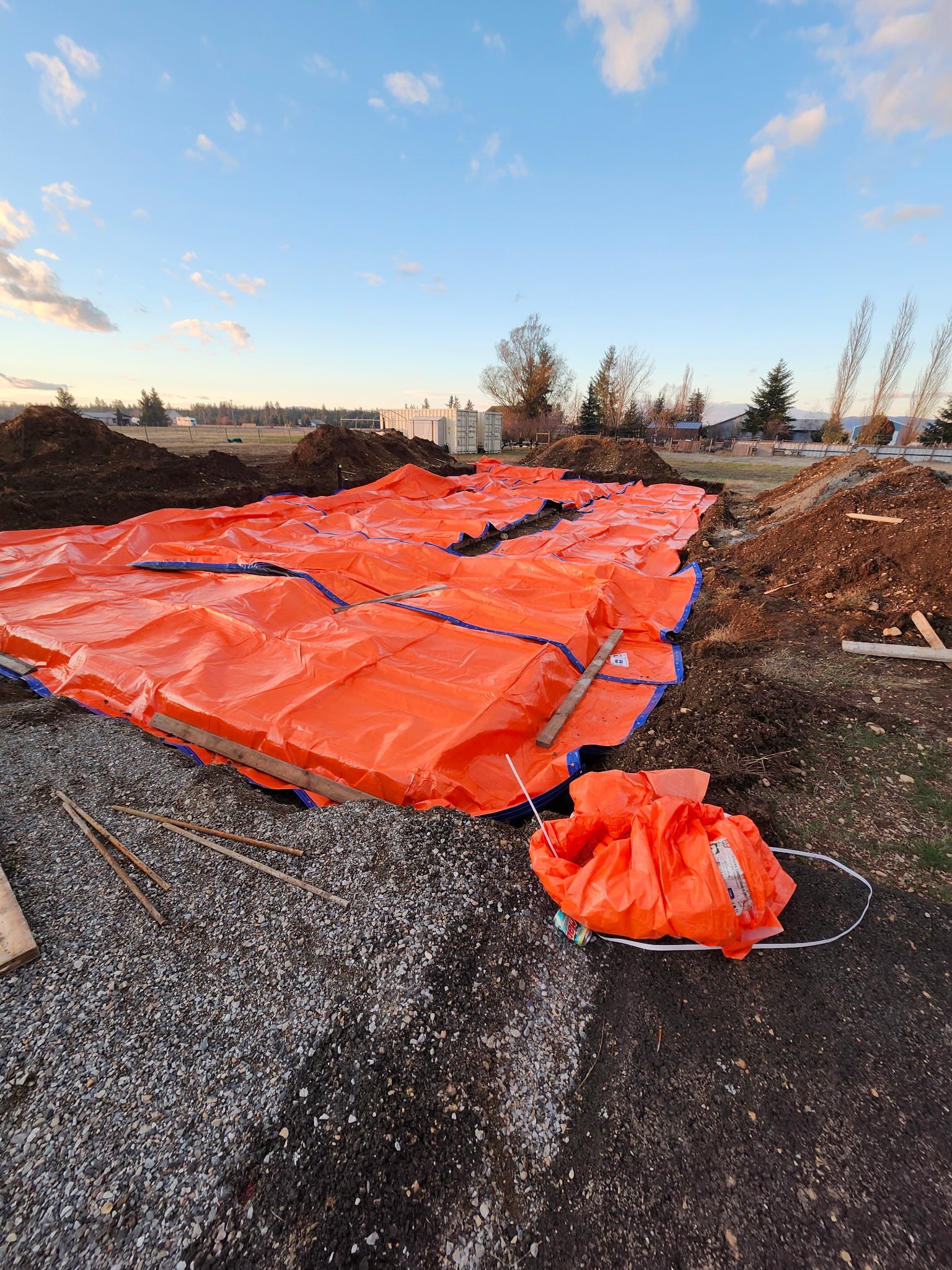 concrete foundation and insulating blanket at a home site in North Idaho poured during the winter.
