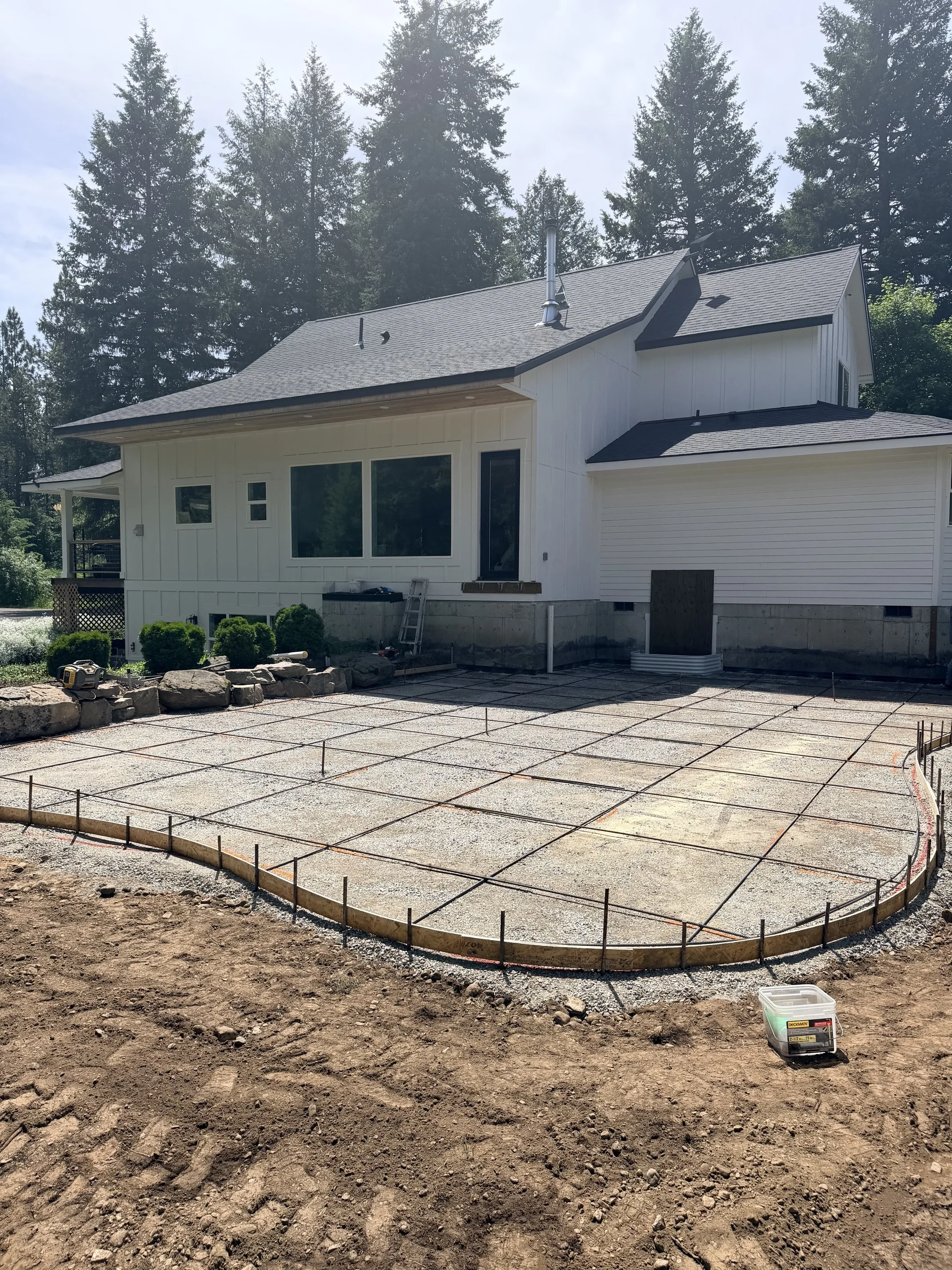 Patio form work prep for a custom outdoor living space in North Idaho