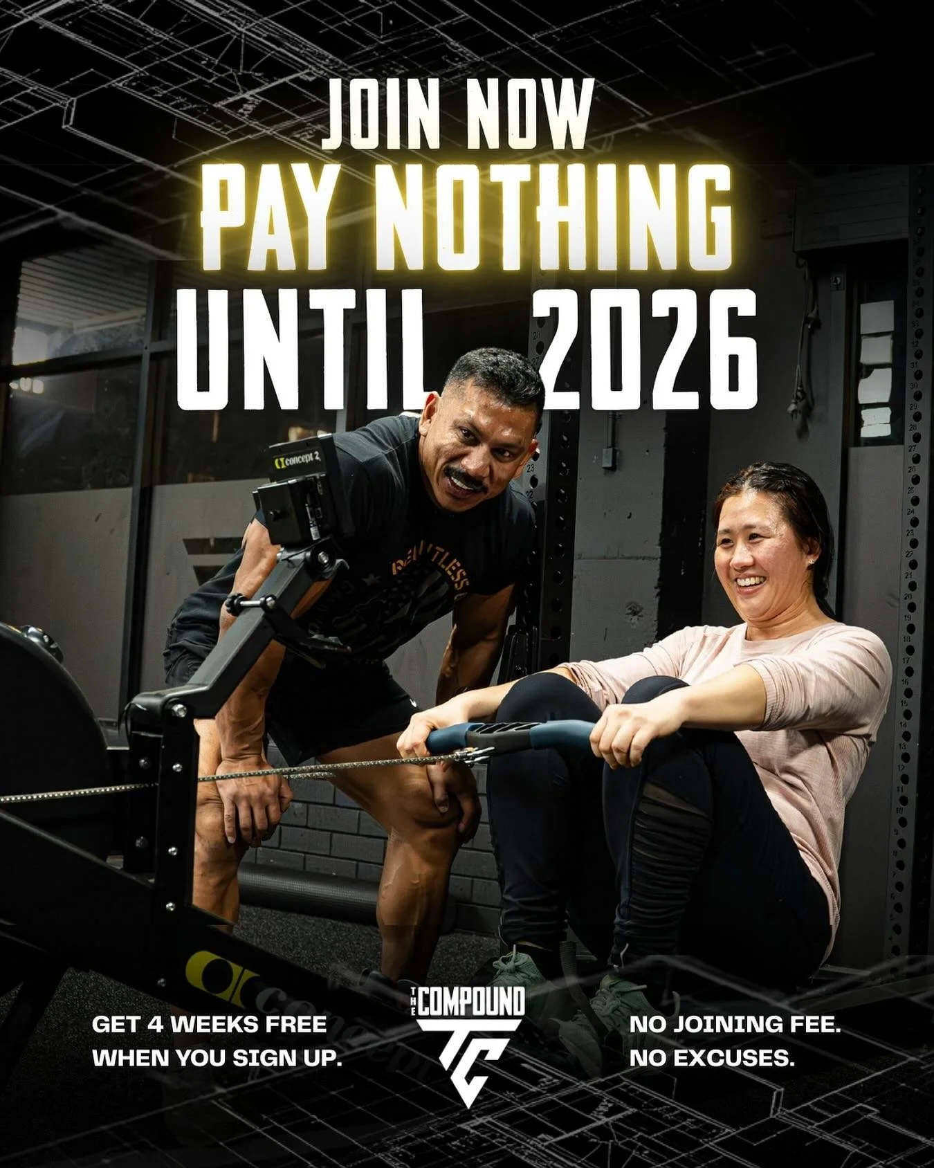 Train Now. Pay Later. Don&rsquo;t Pay Till 2026.

Join The Compound this December and get:
✅ 4 weeks free when you sign up
✅ $0 joining fee
✅ No payments until January 2026
✅ Full access to start training right away

Start now. Pay next year 💪

#Com