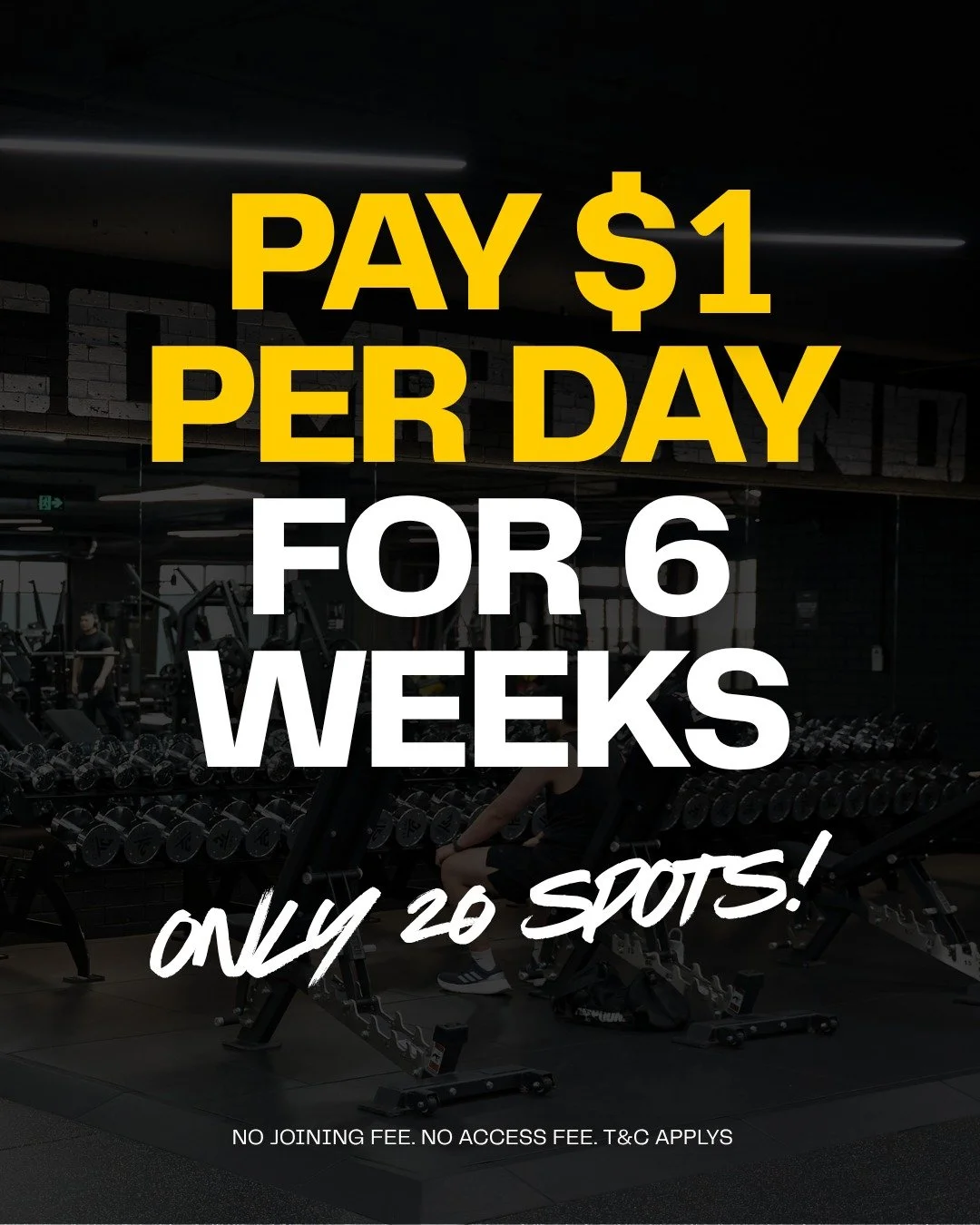 $1 per day for 6 weeks 💪
No joining fee
No access fee

Train hard, stay consistent, see the difference
Spots are limited
Enter Code: $1ADAY

*Valid for 12 &amp; 18 month memberships only.
T&amp;C apply.

#CompoundGym #CabramattaGym #TrainHard #GymMo