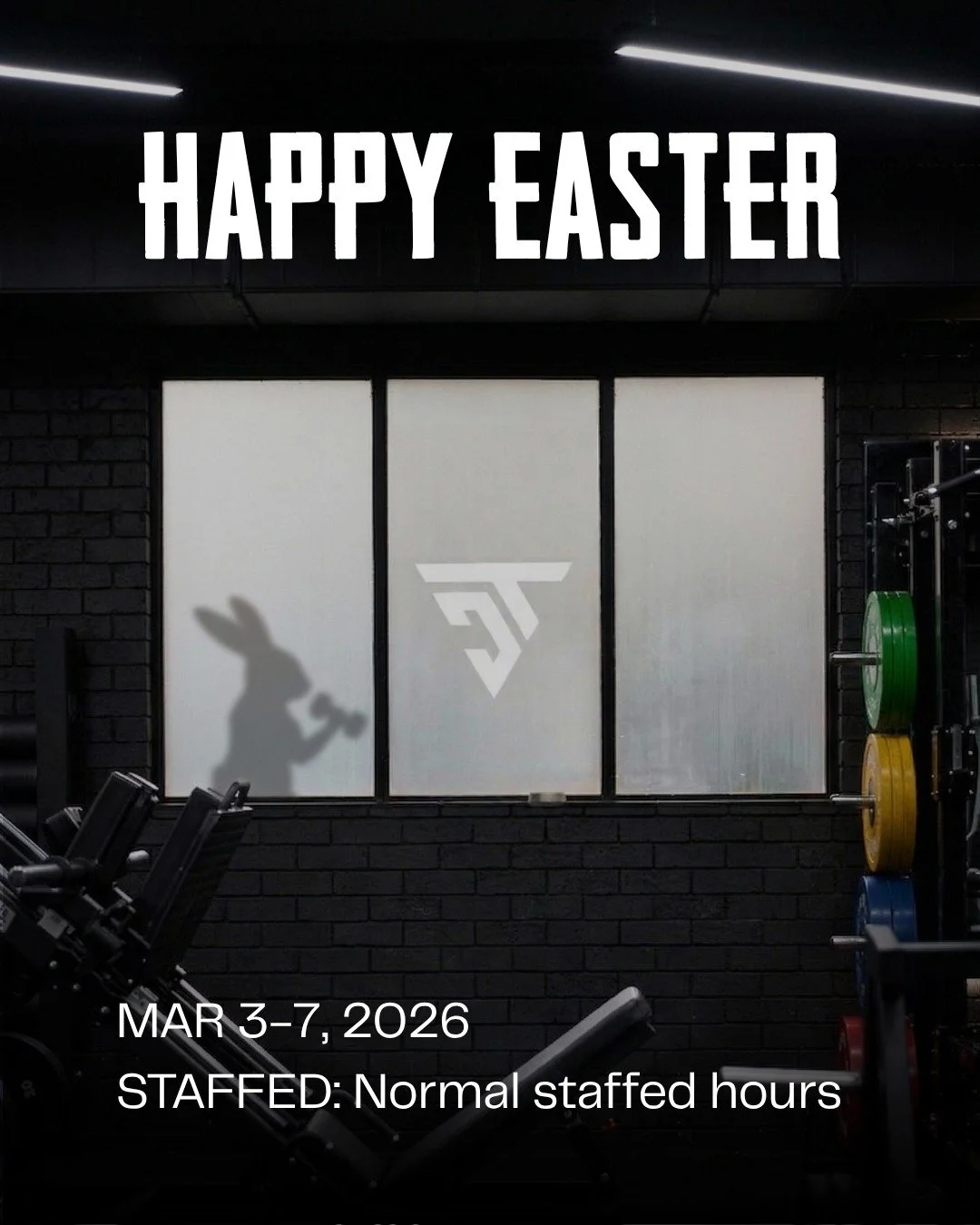 Happy Easter. 🐰

No days off. 💪

Open as usual.
Normal staffed hours.

#thecompound #gym #bodybuilding #training #motivation #fitness #gymlife #arsenalstrength #strengthtraining