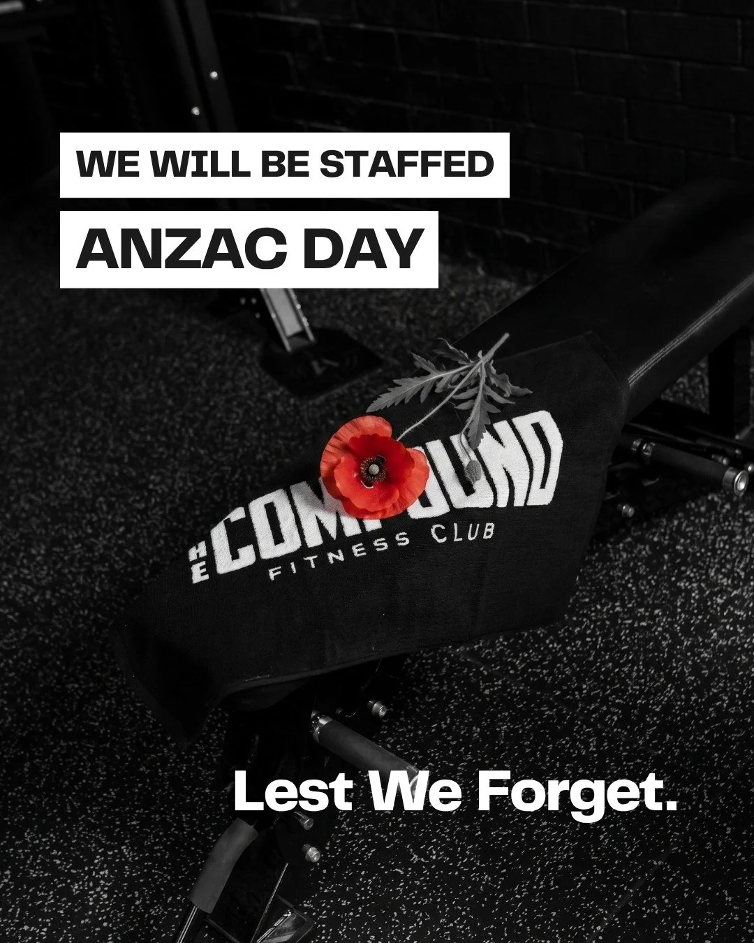 We will be staffed this ANZAC Day.

Remembering those who served.
Lest We Forget.

#ANZACDay #LestWeForget #CompoundGym #SydneyFitness #Remembrance