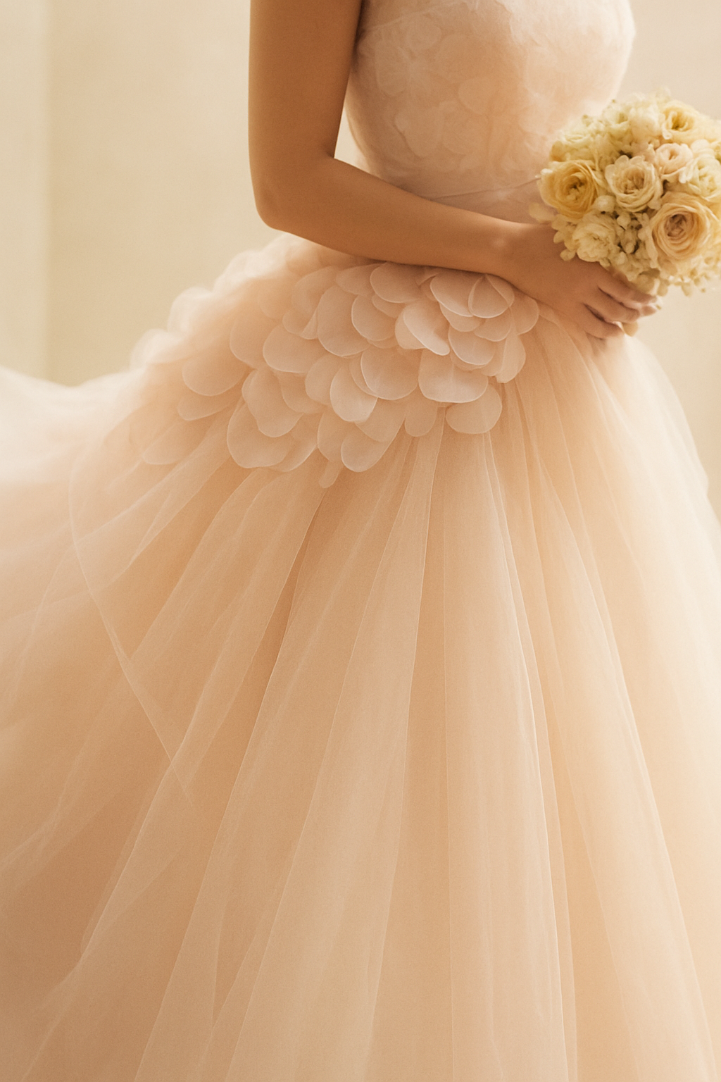 wedding dress and bouquet