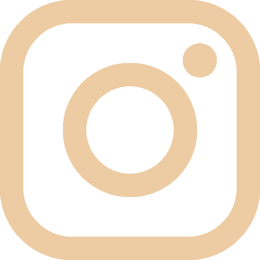 Instagram logo with a black background and a beige outline of a camera with a smaller circle in the top right corner.