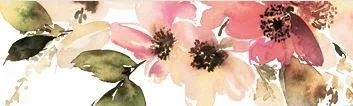 Watercolor floral painting with pink flowers and green leaves