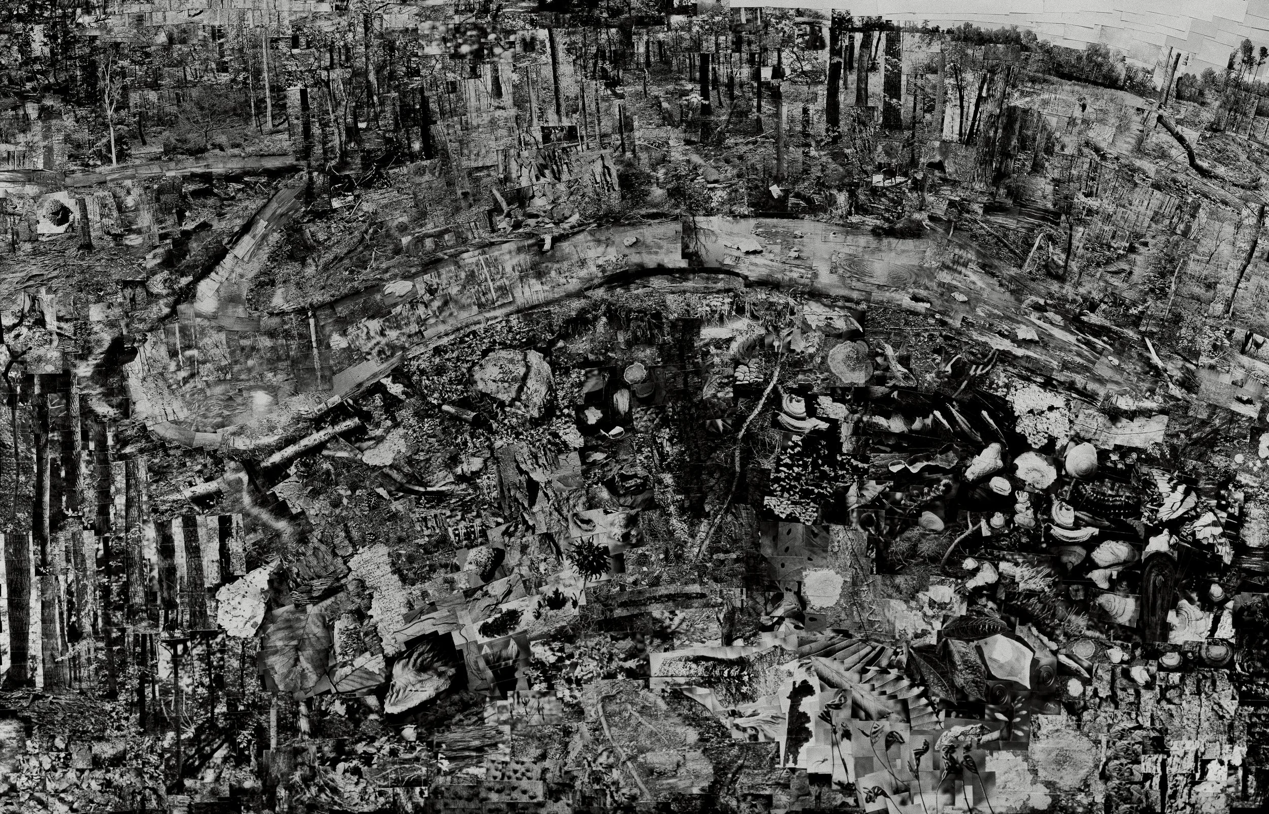 パノラマの都市の空撮写真、黒と白の加工された画像