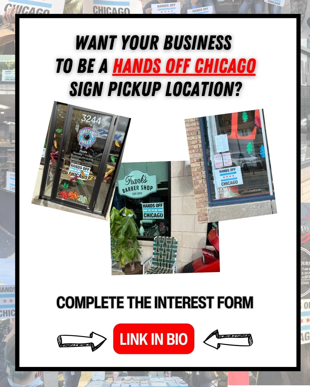 ATTN CHICAGO BUSINESSES: We need your help to get our signs out! Sign up now.

Please note &mdash; we will not be able to accommodate all requests, but we will do our best!