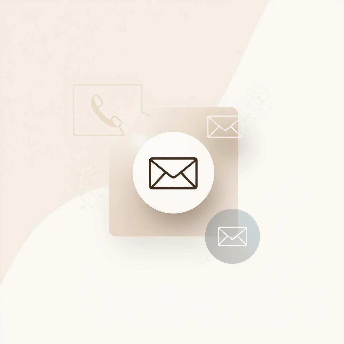 Icons of email and messaging apps on a light background, with the main focus on a central envelope icon.