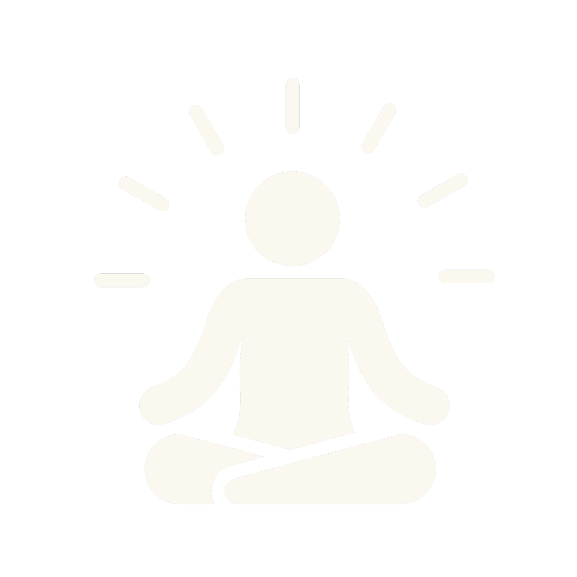Silhouette of a person meditating in a cross-legged position with a radiant glow around their head, on a black background.