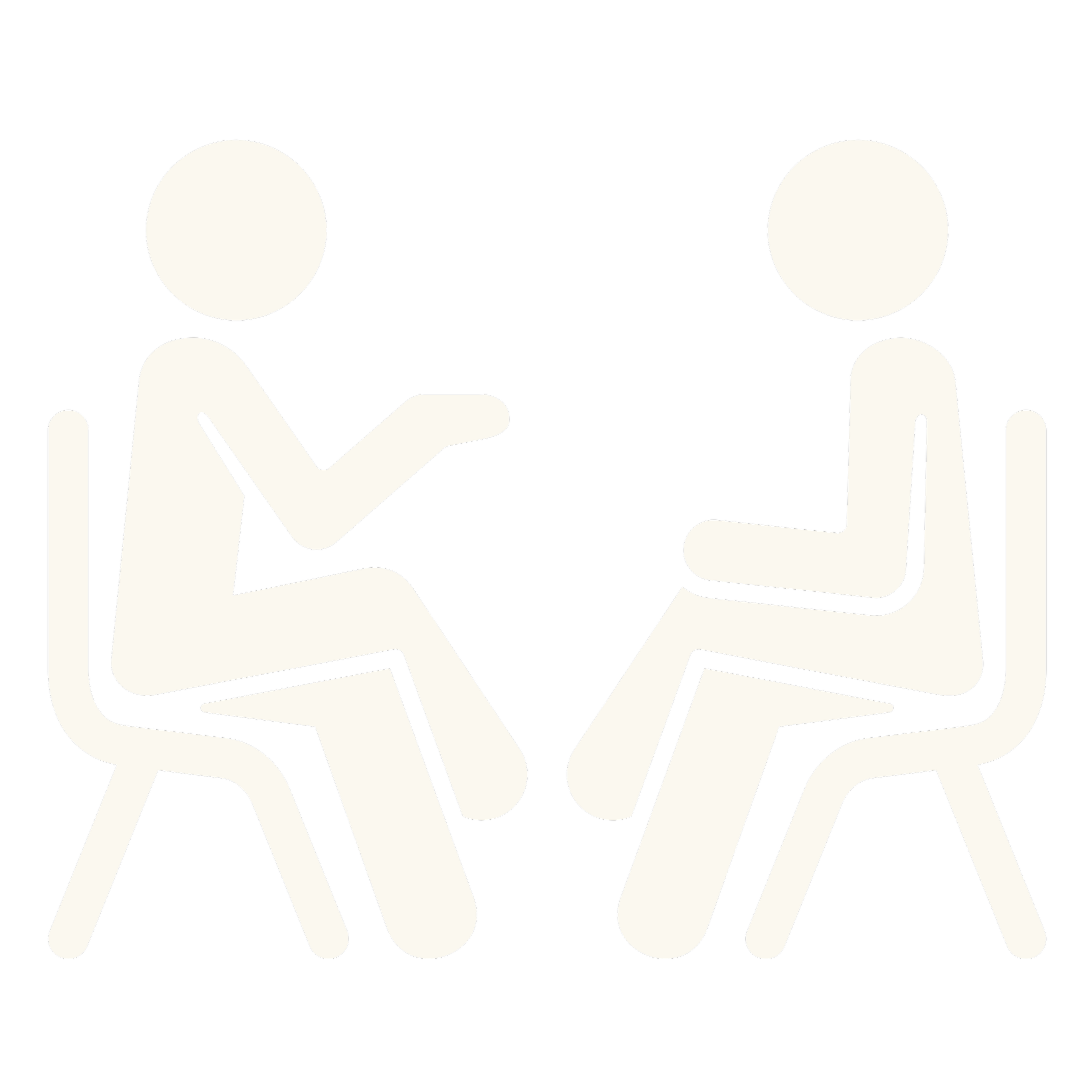 Simplified icon of two people sitting and talking to each other.