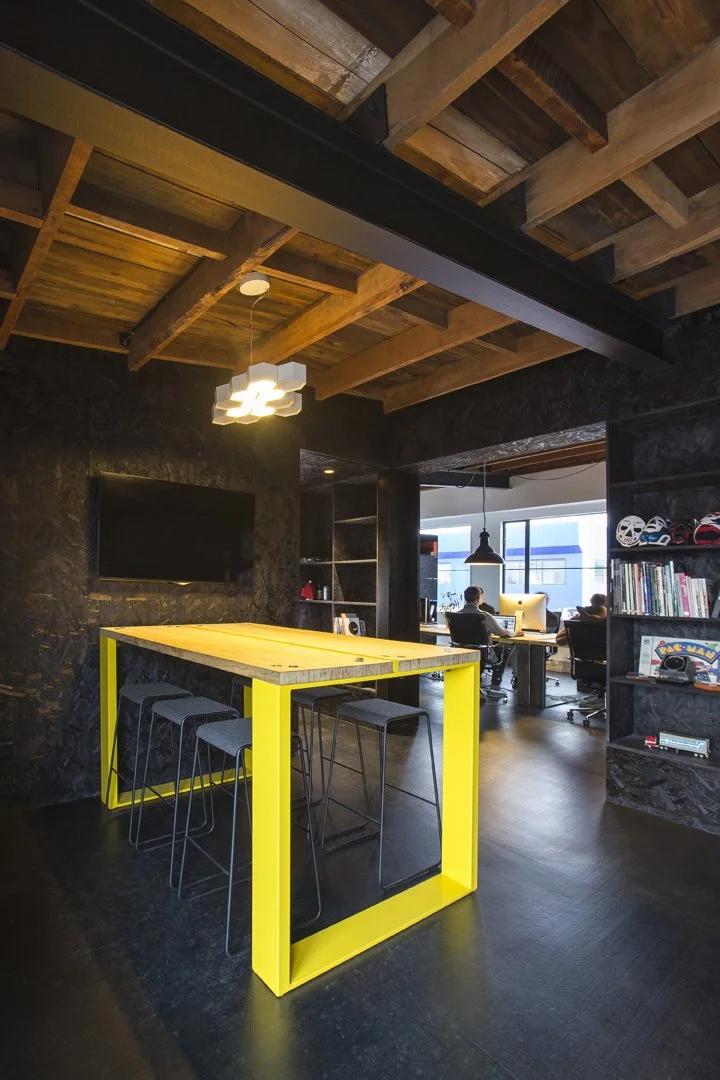 St Asaph Studio – Christchurch shared office with exposed rimu and bold colour by AW Architects & Deflux (2015).