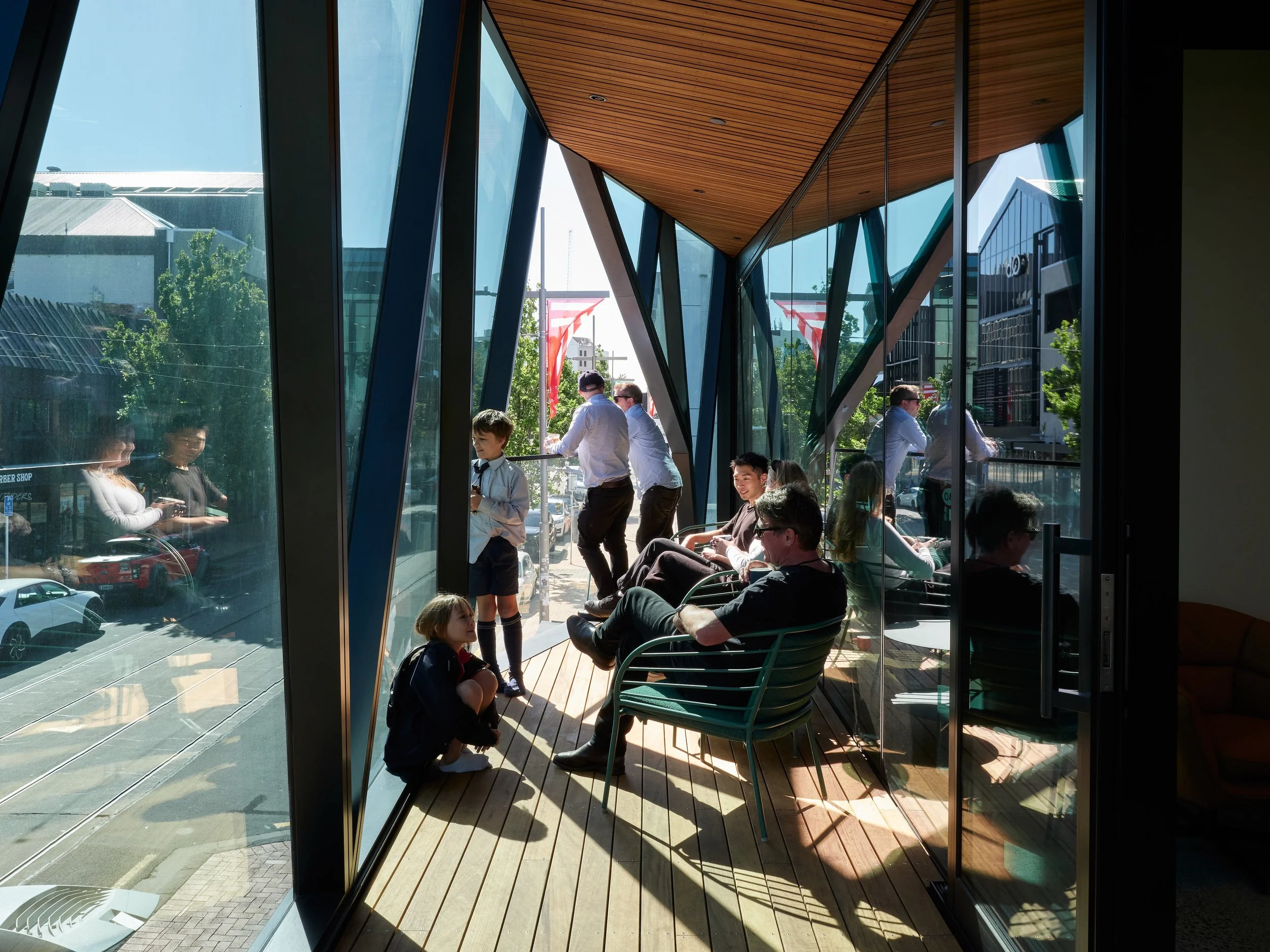 GymMaster office fitout, 200 High Street Christchurch – five-level workplace with exposed ceilings and bold bathrooms by AW Architects (2026)