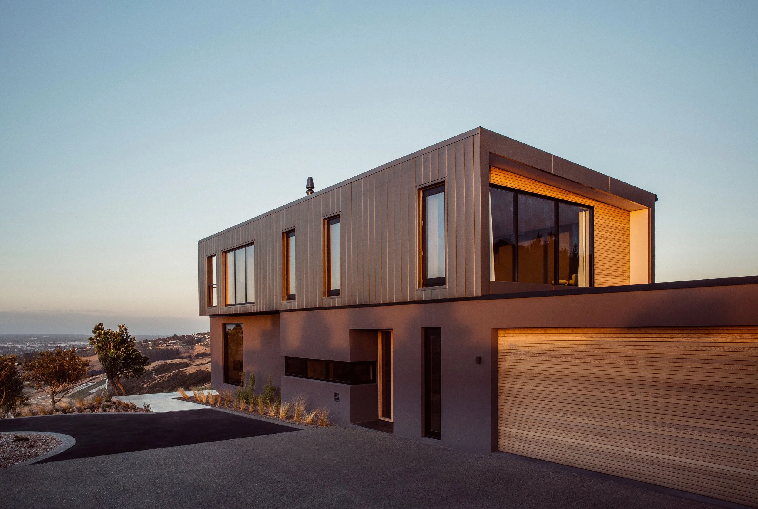 Cashmere Port Hills home with bronze lantern upper level – AW Architects Christchurch